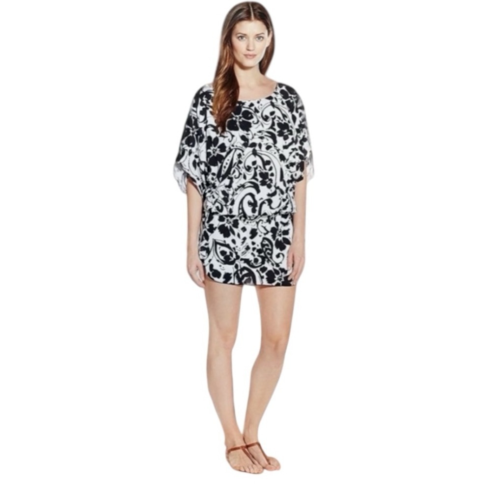 Anne Cole Black and White Floral Swim Coverup Tunic